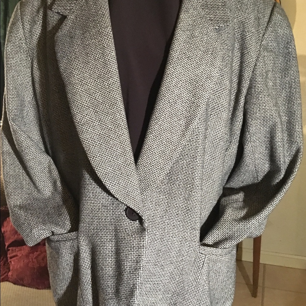 Black, White Gray Houndstooth One Button Jacket - image 1